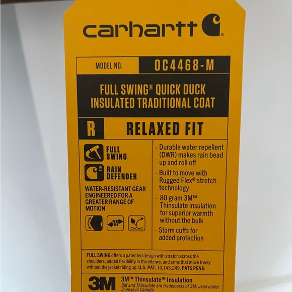 Carhartt Full Swing Relaxed Mens MEDIUM 3M insulated tech coat jacket NEW NWT - Picture 12 of 16